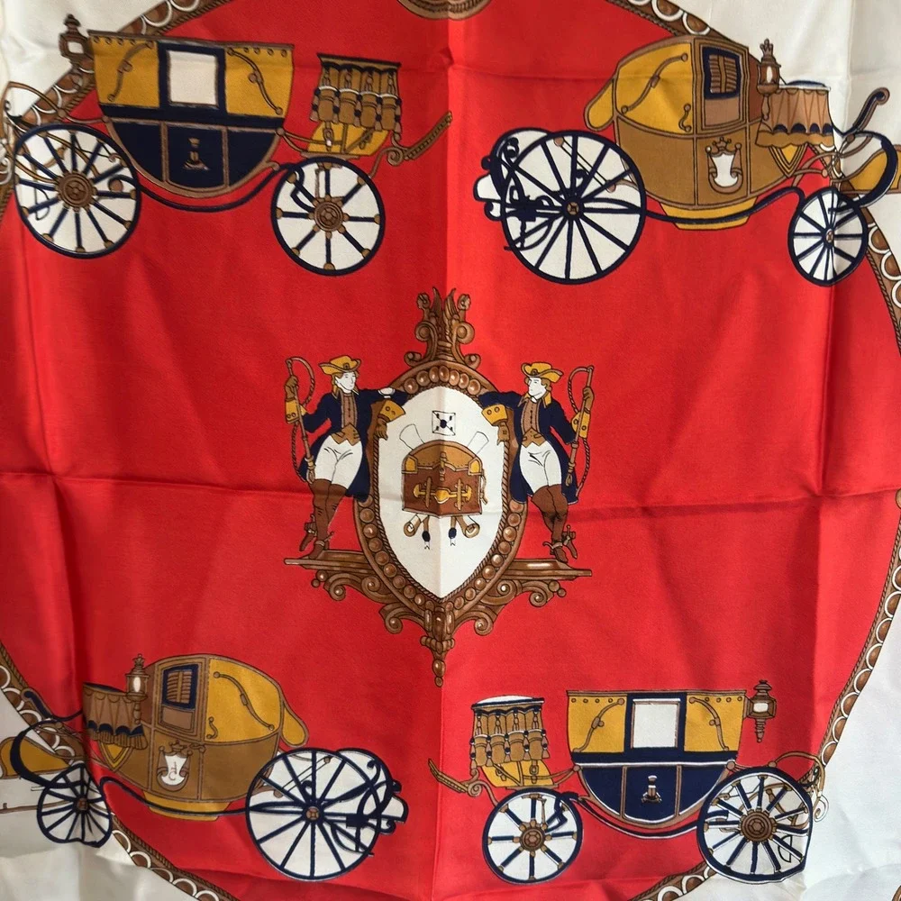 Damian's Silk Scarf Red‎ Navy Blue Equestrian Carriage Made in Italy 31